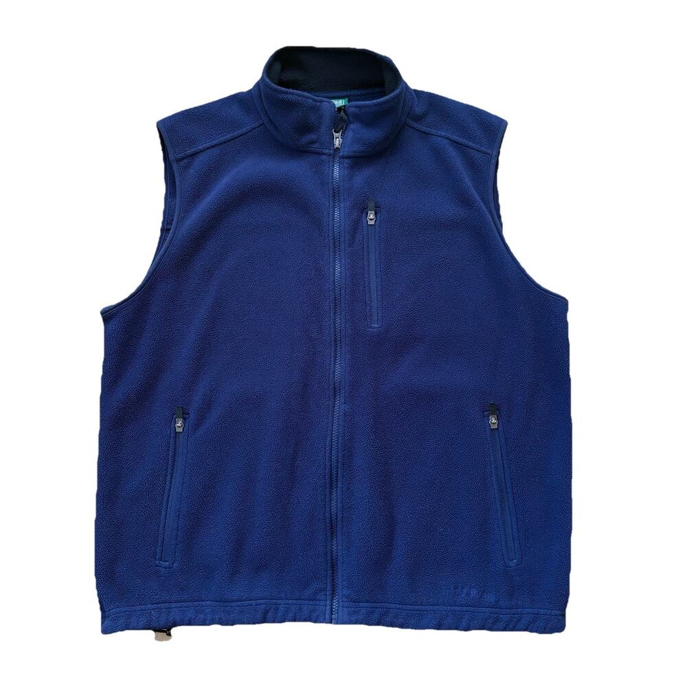 LL Bean Sweater Vest Mens Large Blue Full Zip Fleece Zippered Pockets Polartec